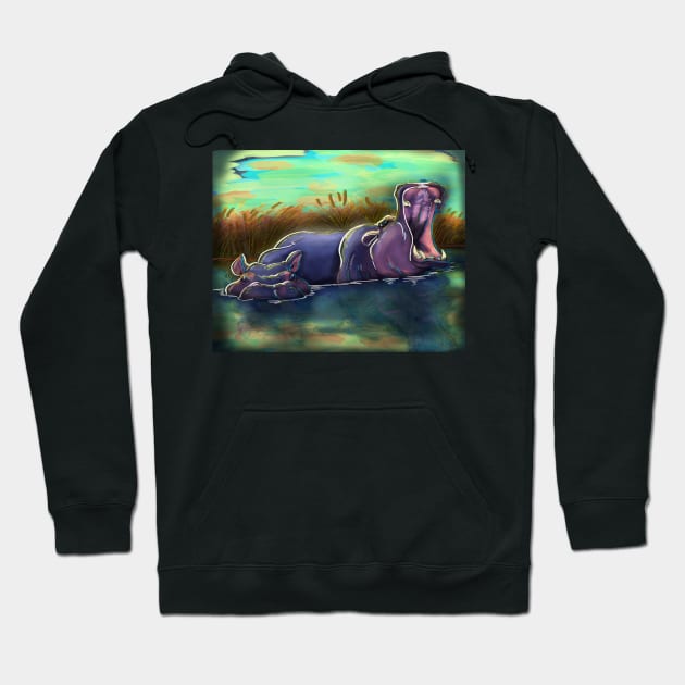 hippopotamus Hoodie by GhoneamArt